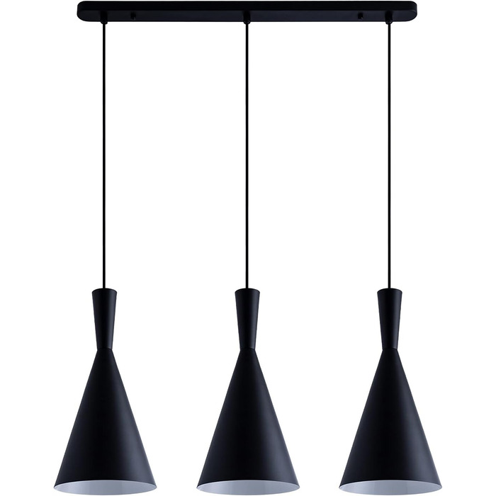 Підвісна лампа Кухонна лампа Підвісна підвісна лампа Їдальня Настільна лампа 1,5 м Текстильний кабель Коротке 18,5 см E27, Колір Чорний, Тип лампи 3-полум'я Чорний 3-полум'я