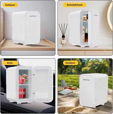 Міні-холодильник Enventor 6 л (8 банок), портативний охолоджувач та підігрівач, живлення AC/DC 12V для авто, спальні, косметики та напоїв, білий