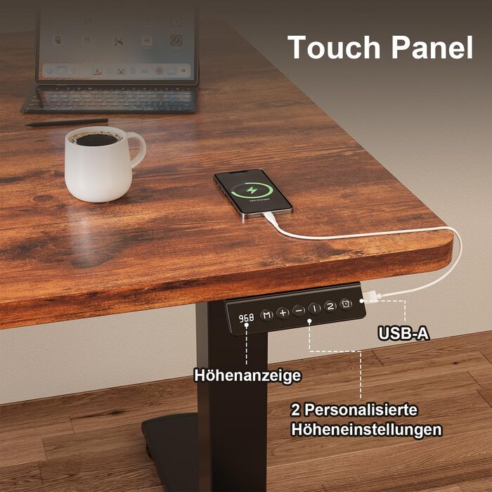 Регульований стіл JUMMICO 140x60 см, коричневий: електричний, з пам'яттю, для роботи та навчання