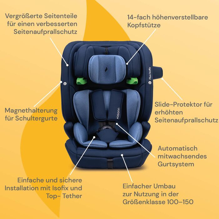 Дитяче автокрісло Osann Flux Isofix, i-Size від 76 до 150 см, зростаюче дитяче автокрісло Isofix - сірий меланж (I-Size Navy Melange)