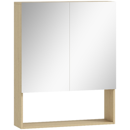 Шафа для ванної кімнати з дзеркальними дверцятами, відкрита полиця, монтаж на стіну, виготовлена з МДФ та ДСП, колір 