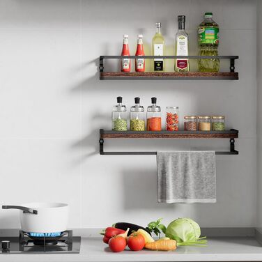 Полиця настінна дерев'яно-металева Wandregal 2 шт 42 см, плаваючі полиці для ванної, спальні, вітальні, кухні, офісу (Рустикальний коричневий + Чорний)