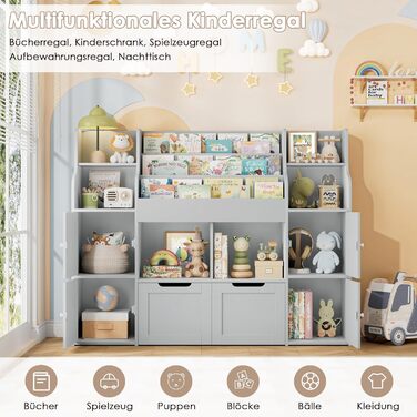 FOREHILL Поличка для іграшок та книжок у дитячу кімнату з дерева, сіра, 122 x 30 x 100 см