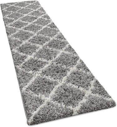 Домашній килим Paco з високим ворсом, килимок для передпокою, спальні, вітальні, кошлатий килим з довгим ворсом, Сучасний скандинавський ромбоподібний візерунок, розмір колір (60x100 см, сірий)
