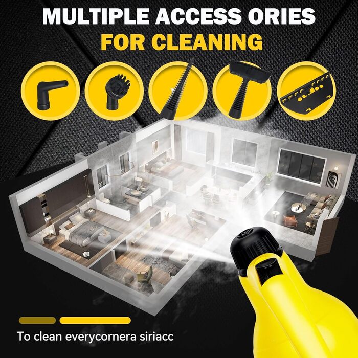 Пароочисник Guttaye 3-ступінчатий регульований руків'я, нагрів за 10 секунд, бак 2L, 18 насадок, для кухні, ванної, підлоги, авто, вікон (Жовтий)