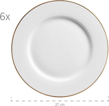 Професійна їдальня MSER 931532 на 6 персон білого кольору з кавовий посуд з 18 предметів набір, фарфор (в золотій оправі, сервіровка столу)
