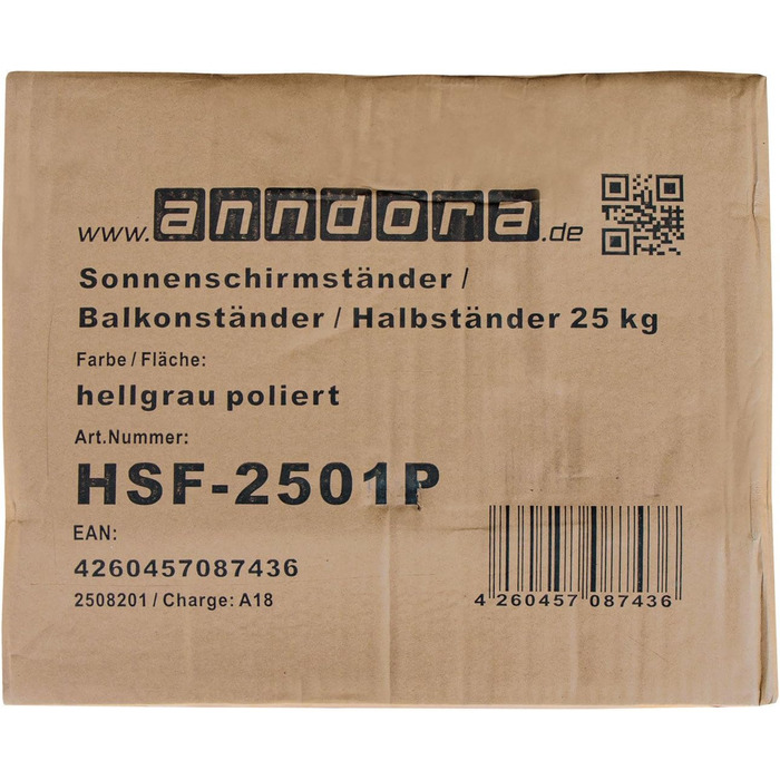 Підставка для парасольки Anndora Granit 25 кг, для балкона, діаметр стієна до 48 мм (світло-сірий)