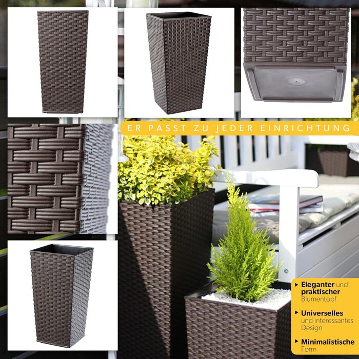 Набір з 3 горщиків для квітів KADAX, Мокко Ратан, 36/46,5/57,5 см, вологостійкий пластик