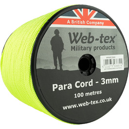 Рулон парашутного шнура Web-tex - товщина 3 мм - Довжина 100 м (неоново-зелений)