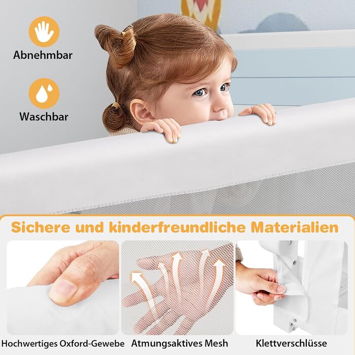 Бортик для ліжка COSTWAY складаний, захисний бар'єр для дитячого ліжка та ліжка для батьків 105x42 см (Сірий/Білий)