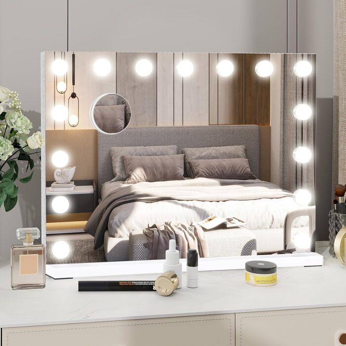 Дзеркало для макіяжу YU YUSING з підсвічуванням 58x45 см, 15 LED, 3 кольори, збільшення 10x, USB Type-C, RGB