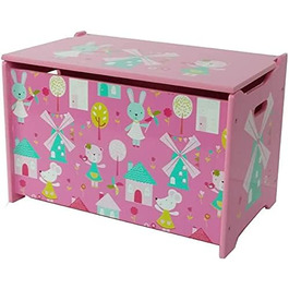 Іграшкова скриня Дитяча лавка для зберігання Ящик для іграшок з кришкою Сидіння Скриня Дерев'яний ящик для дитячої кімнати рожевий (LBH 60 x 36 x 39 см)