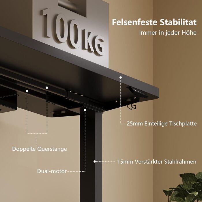 Регульований стіл, 180x80 см, електричний стоячий стіл з подвійним мотором, сенсорна панель, USB-A, організація кабелів, стільниця 25 мм, ергономічний офісний стіл, білий