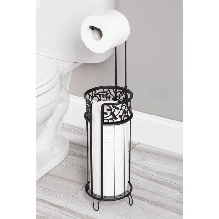 Підставка для туалетного паперу mDesign-сучасна підставка для рулонів паперу для ванної кімнати і гостьового туалету-підставка для туалетного паперу з місцем для зберігання до 3 запасних рулонів-антрацит (чорний)