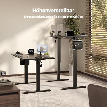 Електричний регульований стіл Claiks 120x60 см з пам'яттю, з гачками, чорний