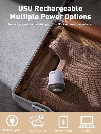 Електричний видалення ворсу для тканини COPPA: 6 лез, 3 швидкості, перезаряджається, для одягу, меблів (фіолетовий)