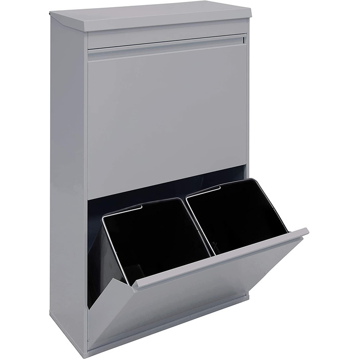 Сталевий кошик для сміття ARREGUI Top CR621-B з ящиком для зберігання з кришкою, система відділення сміття з 4 внутрішніми пластиковими знімними відрами з ручкою, 4 x 17 л (68 л), білого кольору (верхній світло-сірий)