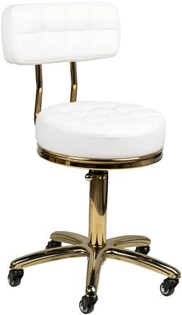Косметичний стілець білий/золотий, регульований по висоті, з коліщатками та спинкою