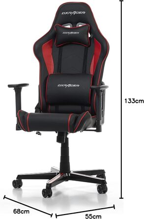 Геймерське крісло DXRacer Prince P08, шкірозамінник, чорне-червоне, для людей зростом до 185 см