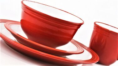 Комбінований сервізний посуд CAMDEN RED - Червоний/Набір з 16 предметів на 4 персони/Керамограніт 2-кольоровий біло-червоний/круглий зі світлим рельєфом/Waterside England від Retsch Arzberg