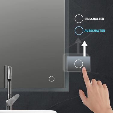 Дзеркало для ванної кімнати Puchika з підсвічуванням, LED-дзеркало 50x70 см, регульоване, тепле/холодне/нейтральне світло 3000-6400K, IP44, A+, сенсорне керування, 3 кольори світла