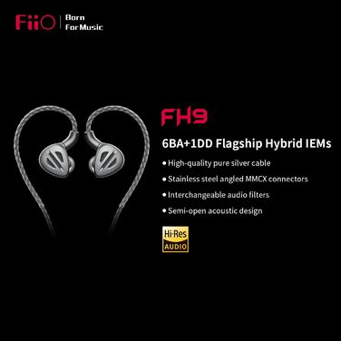 Навушники FiiO FH9, 1DD6BA, знімний кабель, глибокі баси, штекер 2.5/3.5/4.4 мм (титан)