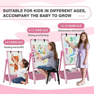 Дитяча мольберт Kinderstaffelei: двосторонній, сталевий, регульований, 360° обертання, дошка для малювання, крейда та маркери для хлопчиків та дівчаток