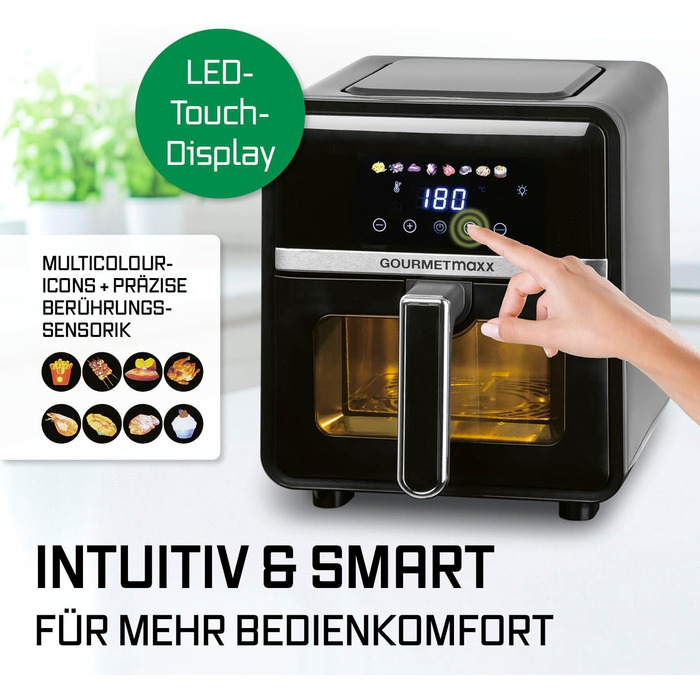 Фритюрниця повітряна GOURMETmaxx з 2 камерами, 10л, вертикальна, з сенсорним дисплеєм
