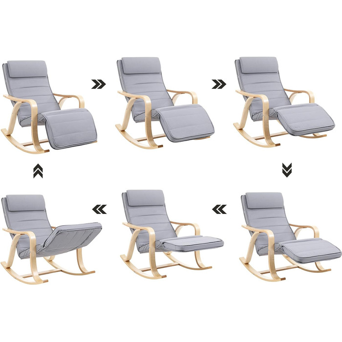 Крісло-гойдалка SONGMICS з берези, сіре, з регульованою підніжкою, бавовняний чохол, до 150 кг