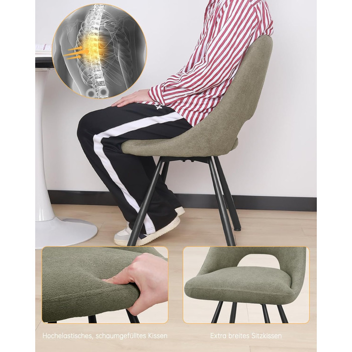 LEWE Комплект з 6 обертових стільців для їдальні, кухонних, вітальні та спальні, ергономічні, без підлокітників, з тканини кашемір, сіро-зелений