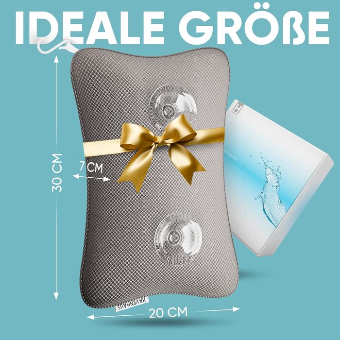 Преміум подушка для ванни сірого кольору | Подушка для ванни швидковисихаюча з великими присосками для надійного кріплення | Подушка для ванни з можливістю прання | Подушка для оптимального розслаблення шиї, сірого кольору