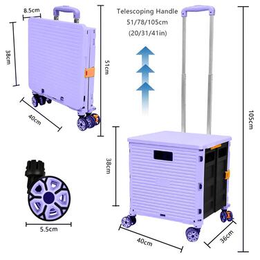 Складаний візок для покупок на колесах ZIYOU LANG до 45 кг фіолетовий