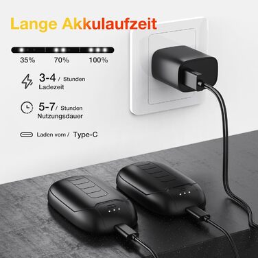 Електричний грієчка для рук, перезаряджається, з магнітом, 7 годин тепла, 3 режими, до 56°C, USB-C, для Рейно, гольф, спорт на відкритому повітрі, чорний N1