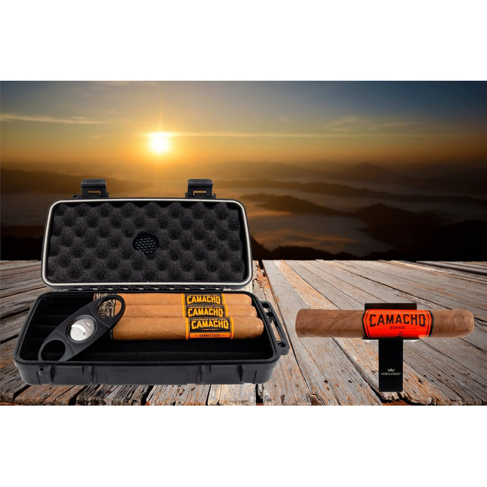 Вишуканий вологостійкий кейс для сигар Kobi & Knight з різаком та підставкою – аксесуар для сигар, подарунковий набір для 12.7 x 20.3 см сигар