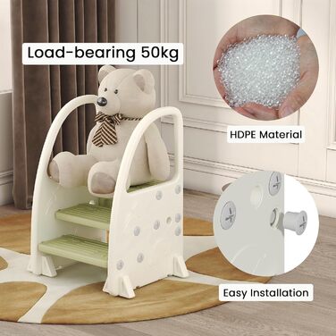 Дитячий тритул Hominewti з регулюванням висоти, 2-3 сходинки, з антиковзким покриттям та підлокітниками. Підходить для ванної кімнати, дитячої кімнати та кухні (зелений)