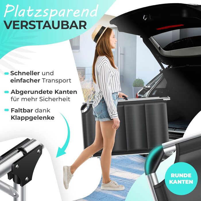 Розкішна шезлонг KESSER Sun з дахом для саду: регульована спинка, зручний матеріал, алюмінієвий каркас, портативна, чорний колір