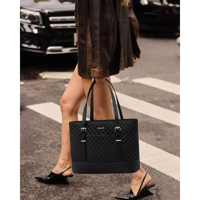 Сумка для ноутбука LOVEVOOK 15.6/17.3 дюйма, жіноча, з відділенням для ланчу, чорна, для офісу, навчання, ділових поїздок