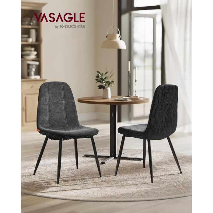 Набір з 2-х обідніх стільців VASAGLE, сірий, з м'яким сидінням, металеві ніжки, регульовані, з тканини Chenille, PU з малюнком, легкий у догляді