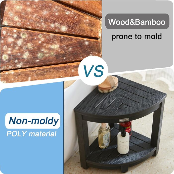 Крісло для душу Eck-Duschhocker, водонепроникне, з полівудного дерева, для ванної кімнати, стілець для душу, стілець для душу з регульованими ніжками, неслизький, білий (чорний)