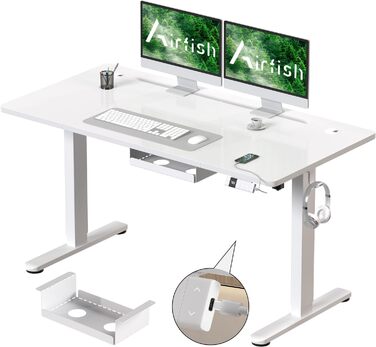 Електричний регульований стіл Airfish 120x80 см з USB-C, керуванням кабелів та 3 рівнями пам'яті (білий)