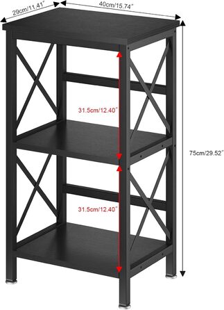 Книжкова шафа YMYNY на 3 полиці, X-Frame, регульовані ніжки, 402975см, чорний HST008B