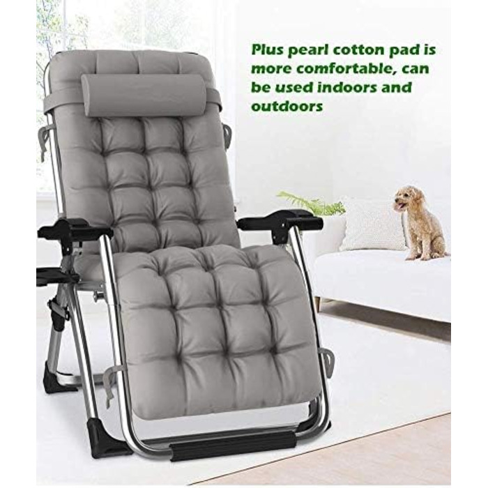 Розслаблюючий шезлонг для відпочинку на сонце: складний, з підтримкою 200 кг, чорний з сірими подушками. Ідеально для саду, тераси, пляжу, кемпінгу та відпочинку вдома.