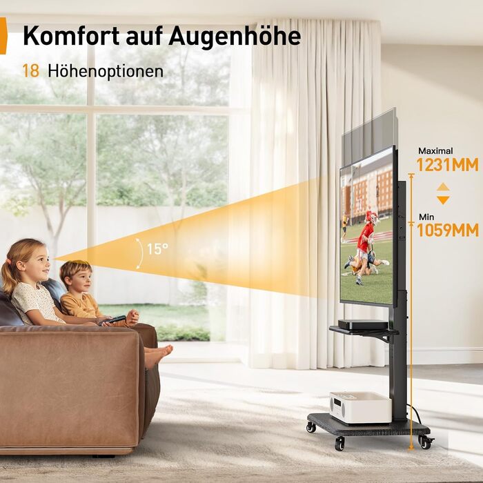 Підставка для телевізора Perlegear на коліщатках, 32-75 дюймів, до 50 кг, регульована по висоті, поворотна, нахильна, з підсвічуванням, VESA 600x400 мм, PGTVMC27