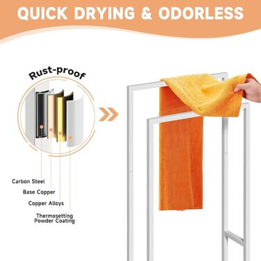 Підставка для рушників на підлозі, металева, з 2 перекладинами, для ванної кімнати, стабільна, економна, в індустріальному стилі (білий)