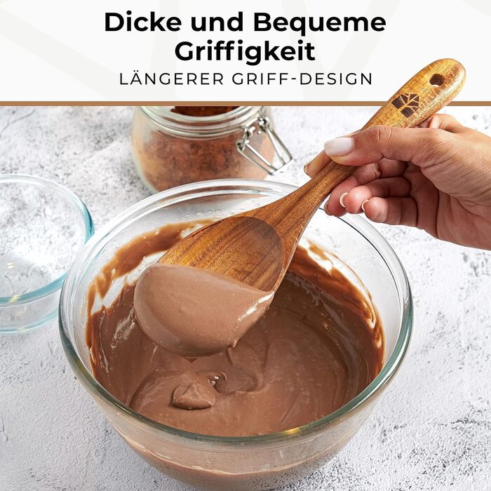 Дерев'яні лопатки для кухні - набір з 6 шт. з текового дерева (лопатки та лопатка для смаження) - натуральні, для антипригарного посуду, стійкі до високих температур