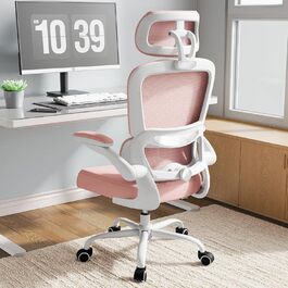 Офісне крісло TRALT Ergonomic - ергономічне крісло з регульованою підтримкою попереку та підголівником, ігрове крісло, крісло для дому, офісу, для великих людей (Рожеве)