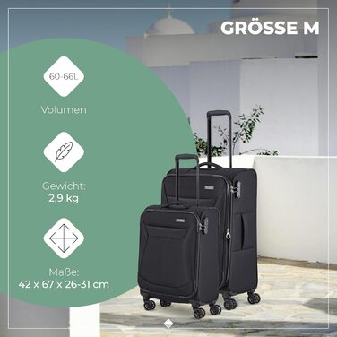 Набір валіз Travelite Chios: L/M/S, чорний, м'яка оболонка, ручна поклажа, IATA