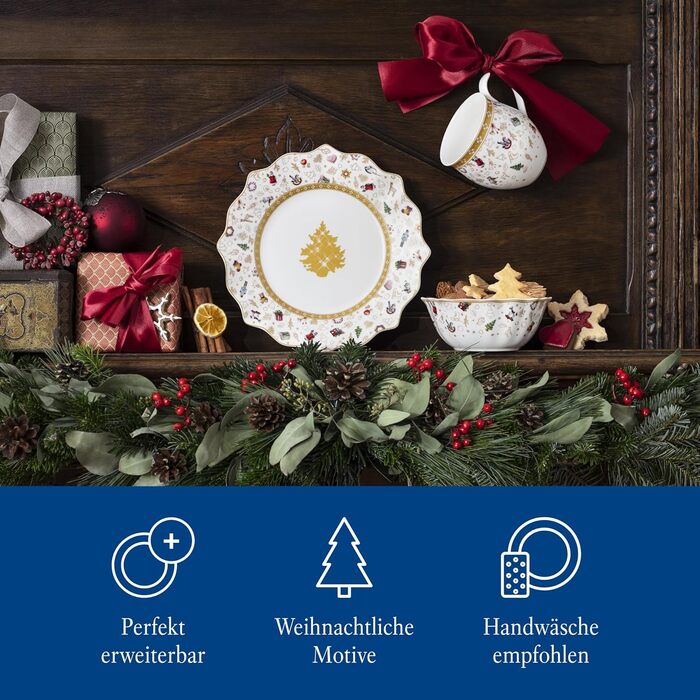 Villeroy & Boch Toy's Delight: Сніданок на двох - сервіз для двох осіб (6 предметів), білий/червоний, кераміка, Преміум якість, Різдвяний сервіз