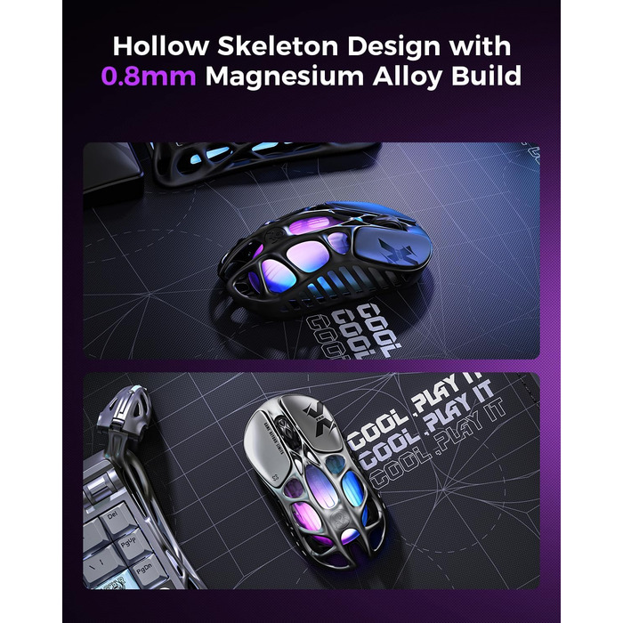 GravaStar Mercury X Pro 49g: Бездротова ігрова миша з PAW 3950 сенсором, 32000 DPI, 8000 Hz, RGB-підсвічування