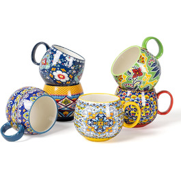 Набір чашок для капучино HENXFEN, 6 шт., 600 мл, порцеляна, з ручкою, для кави, чаю, молока, капучино, богемний стиль